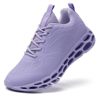 Imagem de TSIODFO Tênis de corrida feminino, de couro, moderno, atlético, para caminhada, Roxo claro, 36