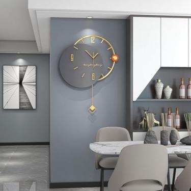 Imagem de DSSYUYERT Relógio de parede arte moderna grande relógio de parede metal moderno silencioso sem tique-taque operado por bateria, relógio decorativo de quartzo com pêndulo para sala de estar, cozinha