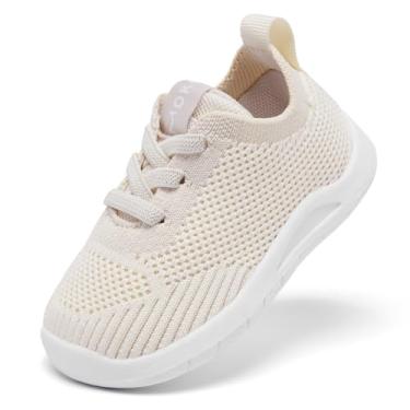 Imagem de MORENDL Sapatos infantis de caminhada para bebês de 0 a 4 anos, tênis para meninos e meninas com pés descalços antiderrapantes, Caqui, 9 Toddler