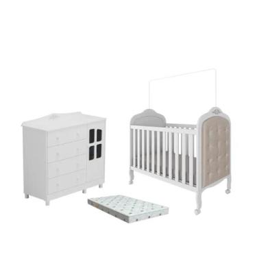 Imagem de Quarto Bebe Berço e Cômoda MDF Dorabelly Provençal + Colchão - Moveis 