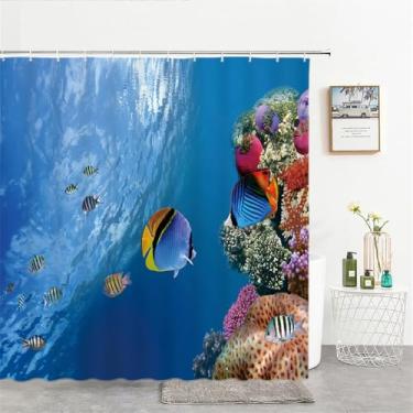 Imagem de Cortinas de chuveiro Ocean Dolphin Sea World Animal Tecido impermeável Cortina de chuveiro para banheiro Tamanho grande 240X180 Tela, 7400W,W90xH180cm