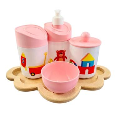 Imagem de Kit Higiene Baby Brinquedos Menino e Menina c/bandeja em MDF (Nuvem crua/rosa)