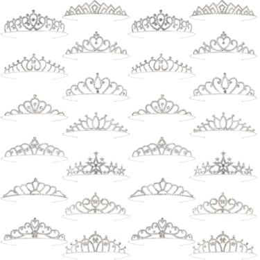 Imagem de Tihebax 26 peças de tiaras coroas para meninas e mulheres, pequena tiara de princesa prateada em massa, tiaras de rapunzel, coroas para casamento, aniversário, tiara de cristal para formatura, noiva