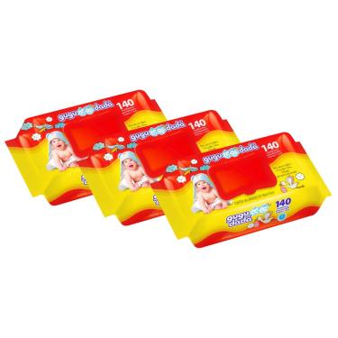 Imagem de Kit Com 3 Toalhinhas Umedecidas Gugu Dadá Lenços 140 Unidades Revenda Barato
