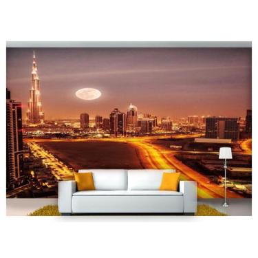 Imagem de Papel De Parede Lua Noite Cidade Dubai 3D Lua14 - Você Decora
