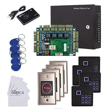 Imagem de 4 Doors Security Access Control Systems with RFID Keypad Reader+Infrared Exit Button+Metal Case 110V-240V Power Box+USB Enroll Reader+RFID Cards/Key Fobs TCP/IP Based Phone APP remotely Open Door