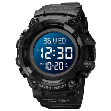 Imagem de FANMIS Relógio masculino militar multifunções digital LED eletrônico à prova d'água alarme quartzo relógio esportivo, Y, preto, preto, Minimalista