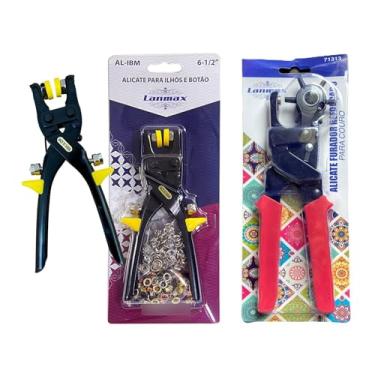 Imagem de Alicate Vazador Furador Couro Cinto Chinelo 6 Furos + Alicate Pressão Aplica Ilhós Botão Tic Tac com Kit 100 Ilhós e 25 Botões Ferramenta Para Quem Busca Precisão, Durabilidade E Conforto