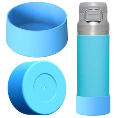 Imagem de Linkidea Pacote com 2 botas de garrafa de água compatíveis com Stanley Quick Flip GO 1,020 g, protetor de amortecedor inferior de garrafa de silicone (azul)