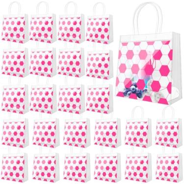 Imagem de Demonwer 24 peças rosa bolsa transparente de futebol com alças PVC tema esportivo guloseimas doces bolsa de lembrancinha de festa para presentes de aniversário do time 20 × 8 cm