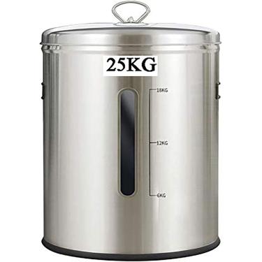 Imagem de Dispensador De Arroz Inoxidável, Recipiente De Farinha E Cereais, Recipiente De Armazenamento De Arroz, Caixa De Grãos De Cereais De Aço Inoxidável Com Tampa, Black, 25kg