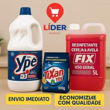 Imagem de Água Sanitária Candida Ypê Cloro Ativo 5l Sabão em Pó Tixan 800g DEsin