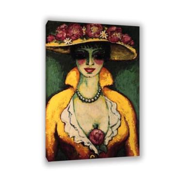 Imagem de Impressões de artistas famosos em tela mulher com chapéu florido GicléE reprodução de pintura a óleo estilo fauvismo pôster artístico para sala de estar quarto decoração de casa 45x30 cm (45.7x30.5 cm