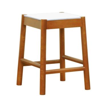 Imagem de Banco Baixo Amber Madeira Maciça - Amêndoa Assento Mdf Bp Na Cor Branca