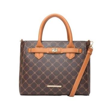 Imagem de Bolsa Feminina Rafitthy Tote Média Monograma Trava Marrom-Feminino