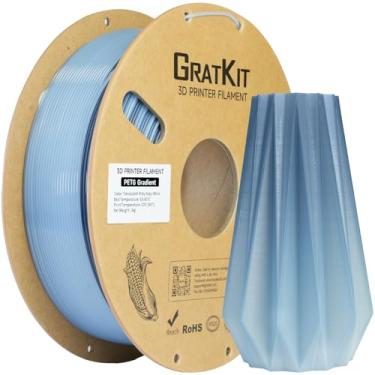 Imagem de GratKit Filamento PETG gradiente, filamento de impressora 3D com mudança de cor 1,75 mm, 1 kg, gradiente translúcido PETG multicolorido, cinza enevoado, branco