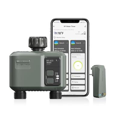 Imagem de Temporizador de irrigação de 2 zonas, temporizador de mangueira programável com entrada e saída de latão, para mangueira de jardim com atraso de chuva/rega manual/sistema de controle automático de