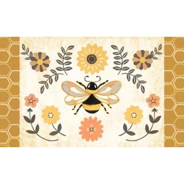 Imagem de Floor Flair Collection, flor de abelha de mel e colmeia de 9 x 1,5 m, vinil durável à prova d'água e resistente a manchas, tapete de área interna, revestimento protetor de piso, decoração de