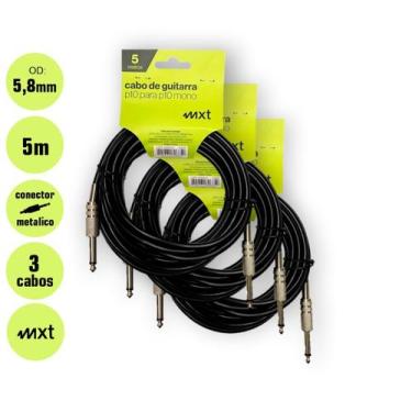 Imagem de Kit 3 Cabos De Guitarra P10 x P10 Mono 5m MXT 5,8mm