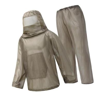 Imagem de MERIGLARE Conjunto de macacão para apicultor, roupa para apicultor, capuz ventilado com zíper, blusa de malha leve e calças, proteção externa para jardinagem, M L Coffee