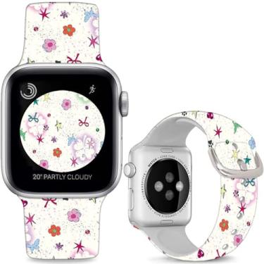 Imagem de Sjiangqiao Pulseiras de relógio de silicone macio compatíveis com Apple Watch SE séries 10, 9, 8, 7, 6, 5, 4, 3, 2 e 1 de 49 mm, 46 mm, 44 mm e 42 mm (série 3 2 1), para mulheres e homens.
