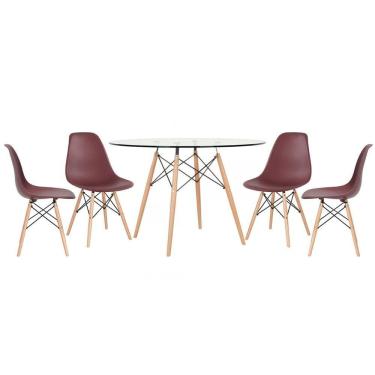 Imagem de Mesa Redonda Eames 120cm + 4 Cadeiras Marrom Marrom