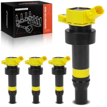 Imagem de A-Premium (amarelo) Pacote de bobina de ignição do motor compatível com Kia Soul 2012-2019, Rio 2012-2019 e Hyundai Accent 2012-2022, Veloster 2012-2017, 1,6L, conjunto de 4 peças