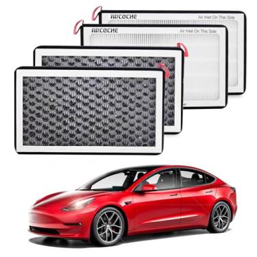 Imagem de Filtro de ar HEPA para Tesla Model Y Model 3, pacote com 4 (2016-2024) - carbono ativado, acessórios de substituição de filtro HEPA