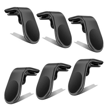 Imagem de Kit 6 Suporte Adaptador Magnético Veicular Universal Clip Car Holder Para Painel De Carro Tipo L - Preto