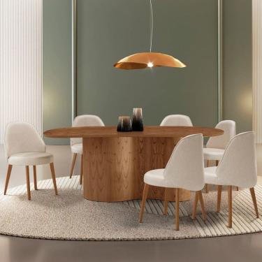 Imagem de Mesa de Jantar 180cm X 80cm Madeira Tampo Laminado Orgânico com 6 Cadeiras Ester Off White / Imbuia Natural