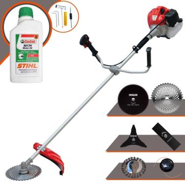 Imagem de Cortador de Grama À Gasolina Anmax CG520-P 52cc 2,2HP 10.000rpm Roçadeira Lateral 6 Em 1 Com Carretel + Kit 4 Facas + Escova de Aço + ÓLEO STIHL 2T