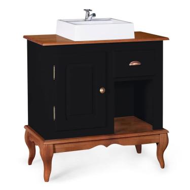 Imagem de Gabinete para Banheiro 1 Porta 1 Gaveta com Cuba Dália 3064 - Preto/Imbuia Glazer