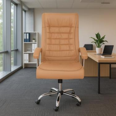 Imagem de Cadeira De Escritório Presidente Couro Big Office Monique Com 42 Molas Ensacadas Pillow Top No Assento Luxo (Bege)