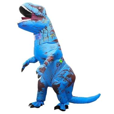 Imagem de Qshine Fantasia inflável T-Rex para adultos, fantasia de dinossauro extravagante, estegossauro, fantasia cosplay de Halloween, Azul, Free Size