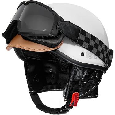 Imagem de Capacete De Motocicleta Vintage Meio Capacete De Face Aberta, Aprovado Pela Ece Capacete De Meia Face Retro Adultos Homens Mulheres Para Jet Moped Bicicleta Chopper Scooter Capacete, Forro, H