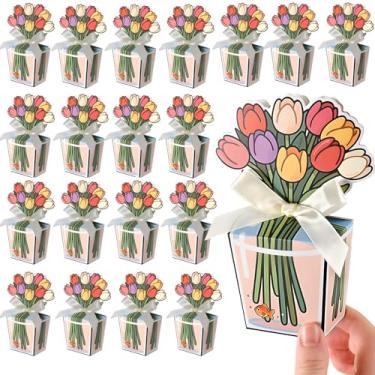Imagem de Tizee Caixas de empena floral 3D com fita - Mini sacos de presente para lembrancinhas de festa, aniversário, casamento, dia das mães, biscoitos, doces e mais (pacote com 20)