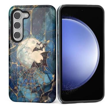 Imagem de Kapadiy Capa para Samsung Galaxy S23 FE [design de lua assustadora com morcegos de vitrais] - Proteção dupla híbrida (silicone + policarbonato rígido) à prova de choque, capa protetora para homens e