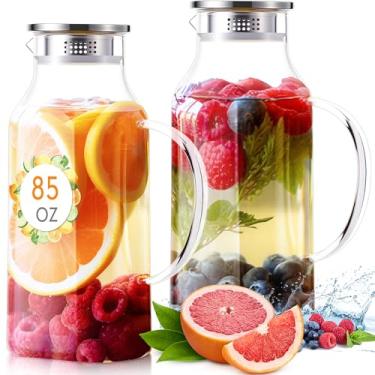Imagem de Honeydak Pacote com 2 jarras de vidro de 2,5 L/2,5 L, com tampas e alças, jarras de chá gelado para geladeira, borossilicato, jarra, jarra para chá gelado quente, frio, suco, café, bebidas com leite