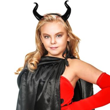 Imagem de Toyvian 1 tiara de chifres do diabo: touca de chifre de boi de Halloween, acessório de cosplay de argola de cabelo de chifre de boi, faixa de cabelo gótica para mulheres, homens e meninas, adereços