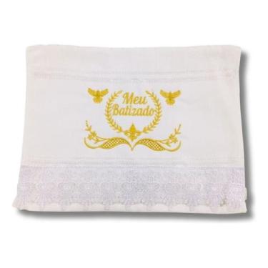 Imagem de Toalha de lavabo  Branca Bordada em Dourado Meu Batizado - DaniBordado
