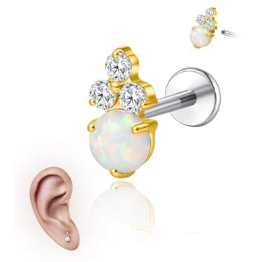 Imagem de limerencia Piercing corporal de titânio 18G, brinco interno com rosca plana tragus helix cartilagem concha medusa brinco para mulheres e homens, 1 peça (dourado, 3CZ 1O)