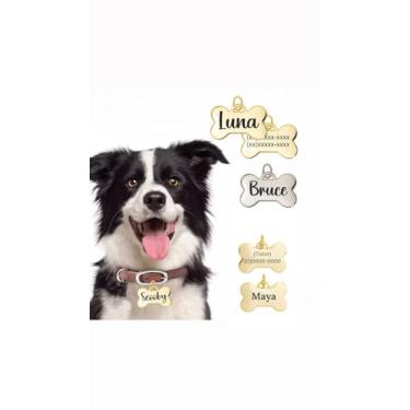 Imagem de Pingente Personalizado em Forma de Osso para Coleira de Cachorro, Placa de Identificação para Pet, Dourado