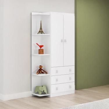 Imagem de Gurda Roupa Infantil com Estante Lateral 2 Portas 3 Gavetas Branco