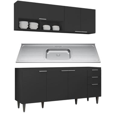 Imagem de Armário De Cozinha Cp01 Com Pia 180cm Pérola Z34 Preto - Mpozenato
