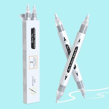 Imagem de Pinturale Arts Caneta de tinta acrílica branca | Conjunto de 2 marcadores de acrílico branco ponta dupla (fino 0,7 mm e médio 3 mm) | Para papel preto, cerâmica, pintura rupestre, vidro, madeira, tela