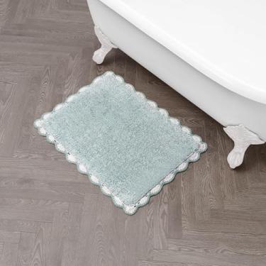 Imagem de Laura Ashley Tapete de banho antiderrapante 100% algodão 43,2 cm x 61 cm com borda de crochê mesclado, azul-piscina