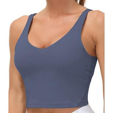 Imagem de Top esportivo Longline feminino, regata, sem aro, com bojo, suporte médio, para ioga, academia, corrida, treino (Azul intenso, G)