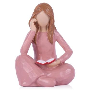 Imagem de Presente decorativo para amantes de livros de estátua de leitura, rosa feminina, adequada para leitores, estudantes, professores e amantes de livros para decorar estantes de livros, mesas de café e
