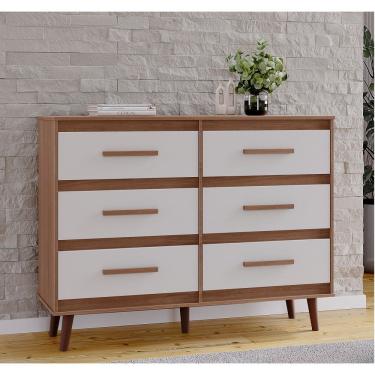 Imagem de Comoda Retrô 120m 6 Gavetas Mila - Savana/Off White Móblis