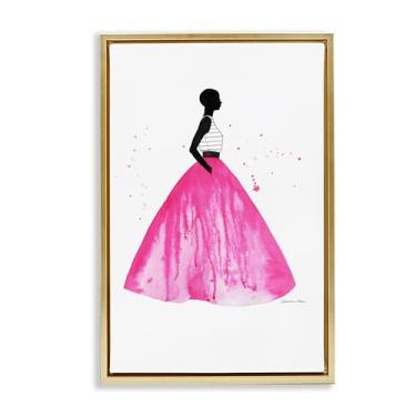 Imagem de Stupell Industries Saia de baile rosa emoldurada dourada com design de arte de parede em tela flutuante por Simone Elum, 25 x 17